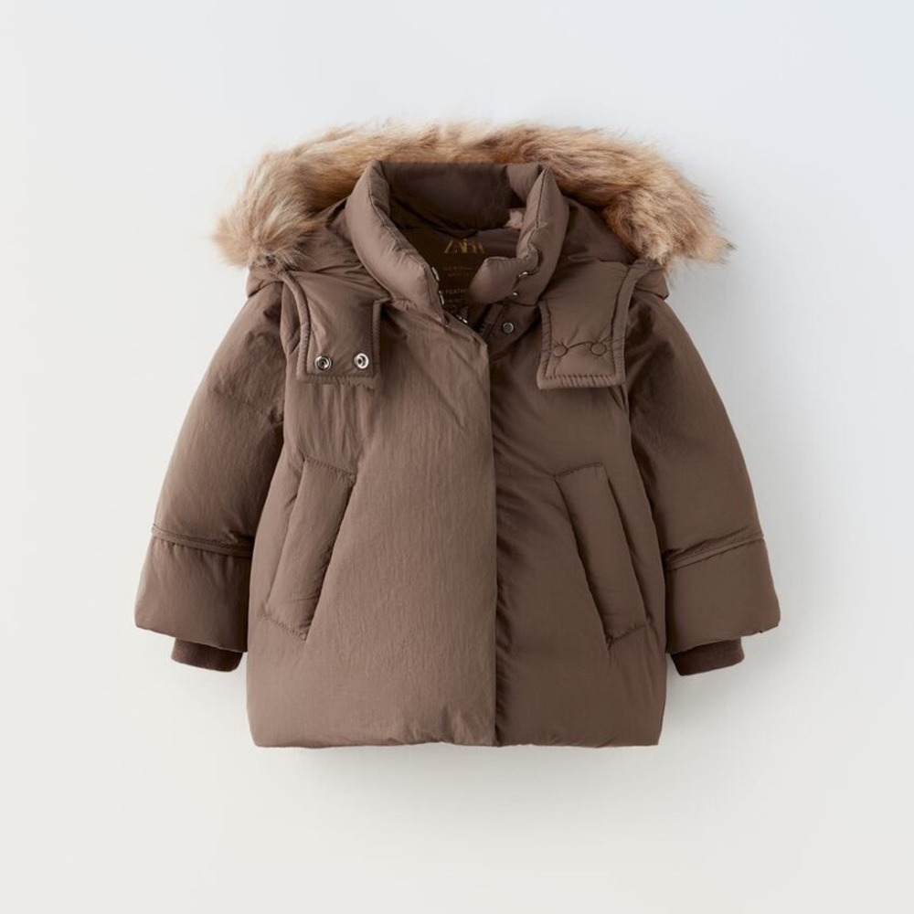 ZARA kids winter down jacket unisex repellent brown 3-4 years (40.9 inches)